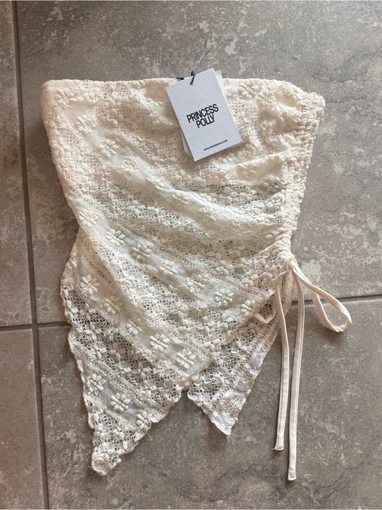 Princess Polly Tops - Princess Polly Cream Lace Strapless Scarf Top with Side Tie